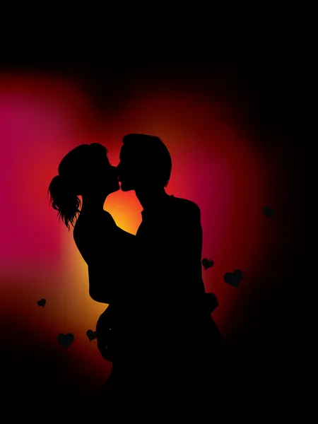 Silhouette de couple avec lumières cardiaques — Image vectorielle