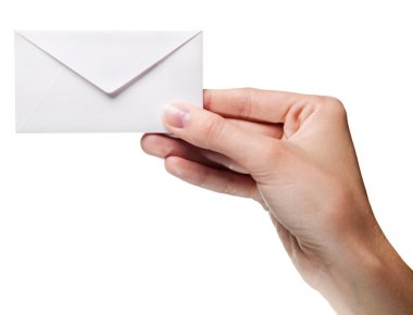 Woman's hand holding closed envelope isolated clipart