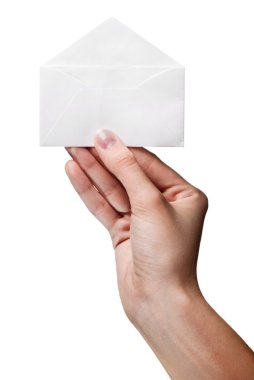 Woman's hand holding opened envelope isolated clipart