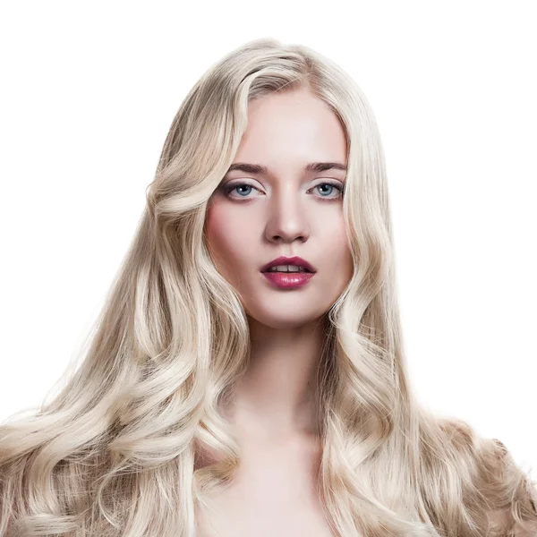 Schöne blonde Mädchen. gesunde lange lockige Haare. — Stockfoto