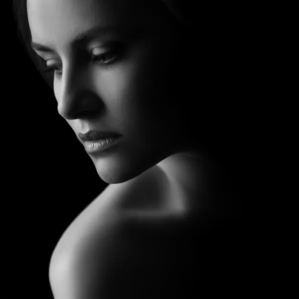 Silhueta mulher em preto e branco — Fotografia de Stock