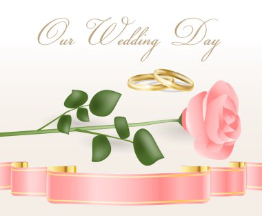 Pink rose and wedding rings clipart