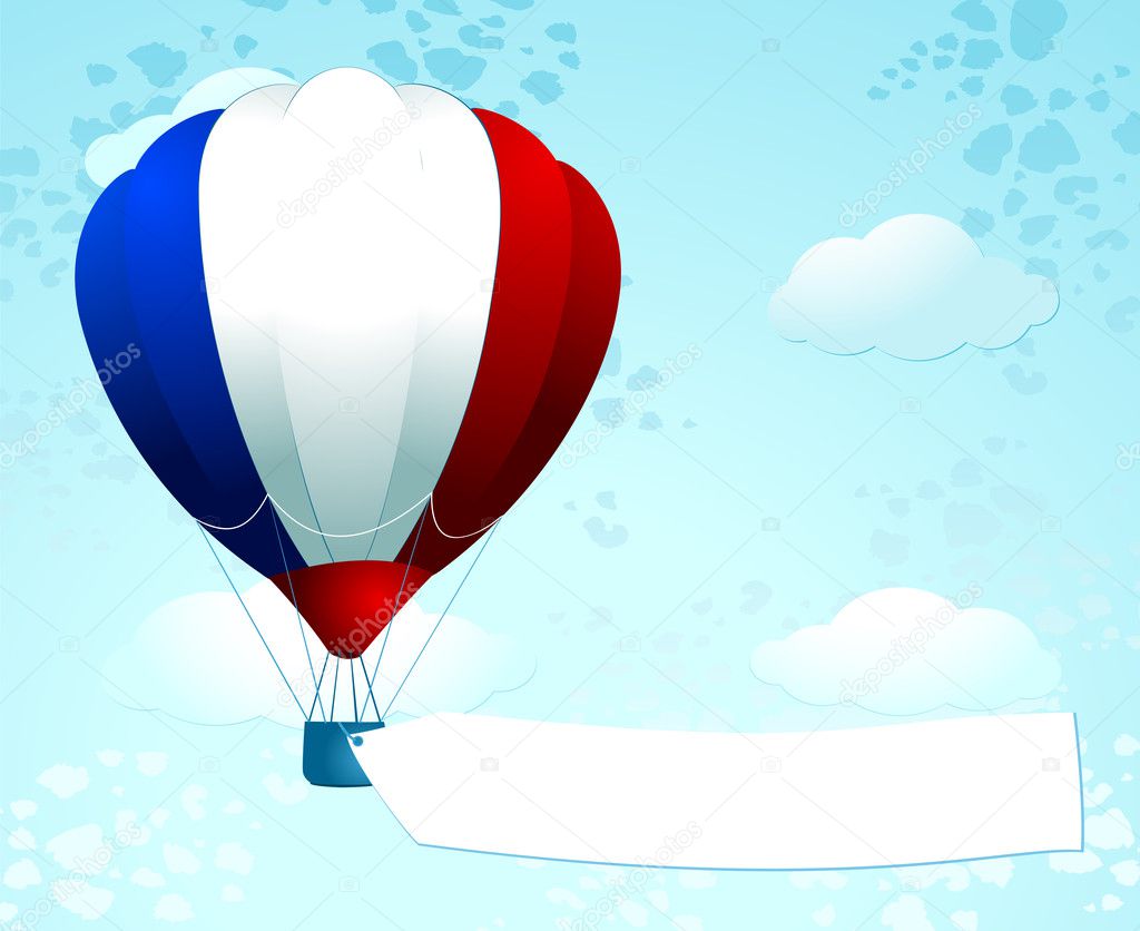 French hot air balloon with banner