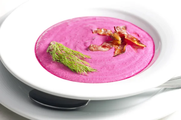 Mixed red beet soup with cream — Stock Photo, Image