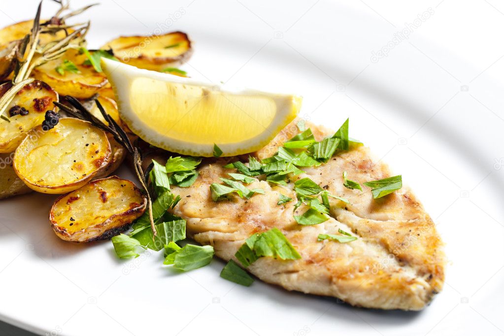Grilled mackerel with roasted potatoes