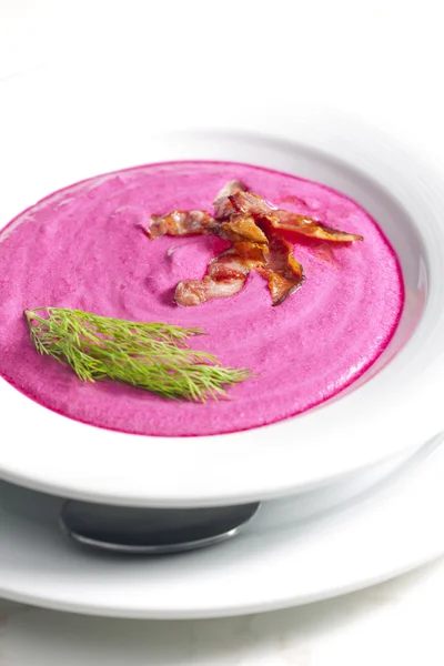 Mixed red beet soup with cream — Stock Photo, Image