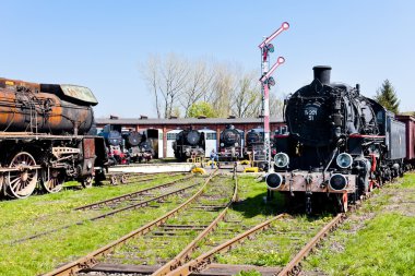 Steam locomotives in railway museum, Jaworzyna Slaska, Silesia, clipart