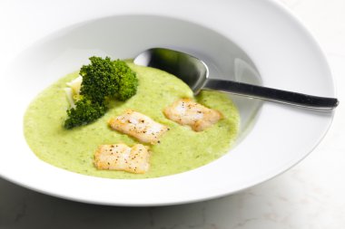 Broccoli soup with mackerel clipart