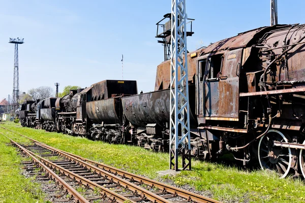 Stoomlocomotieven in het Spoorwegmuseum, jaworzyna Śląska, Silezië, — Stockfoto