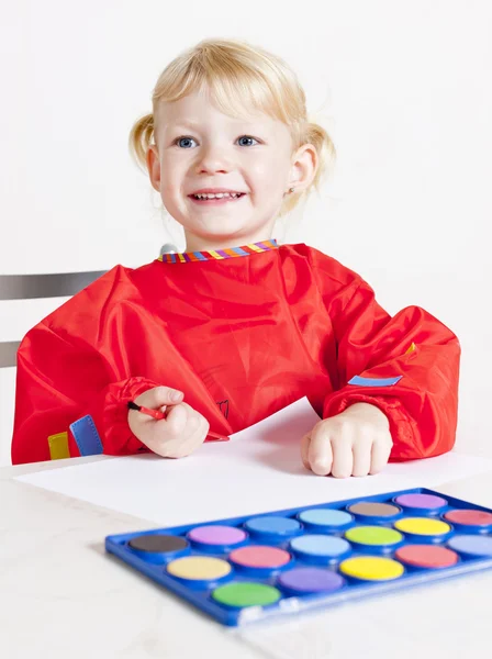 Pittura bambina con acquerelli — Foto Stock