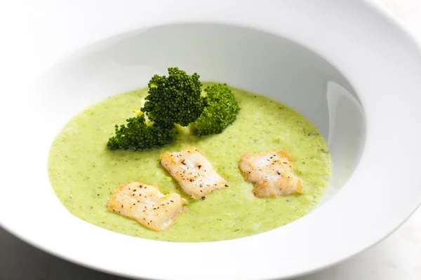 Broccoli soup with mackerel — Stock Photo, Image