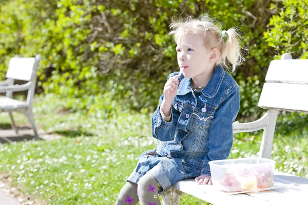 Liten flicka på picknick — Stockfoto