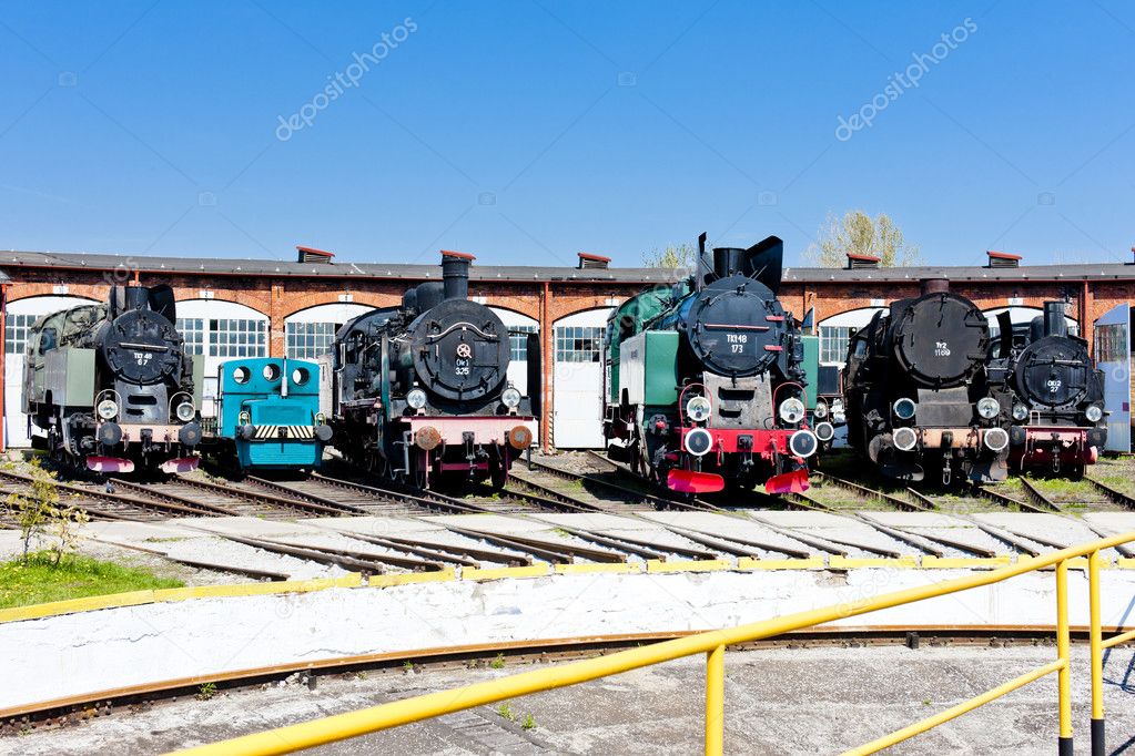 Steam locomotives in railway museum, Jaworzyna Slaska, Silesia,