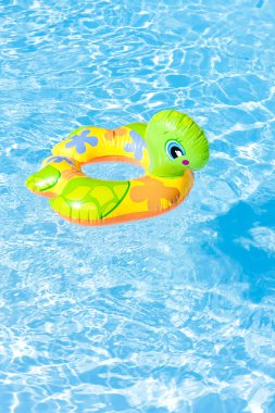 Child's green rubber ring in swimming pool clipart