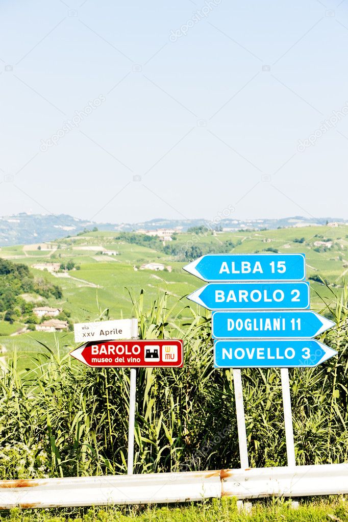 Signposts near Barolo, Piedmont, Italy