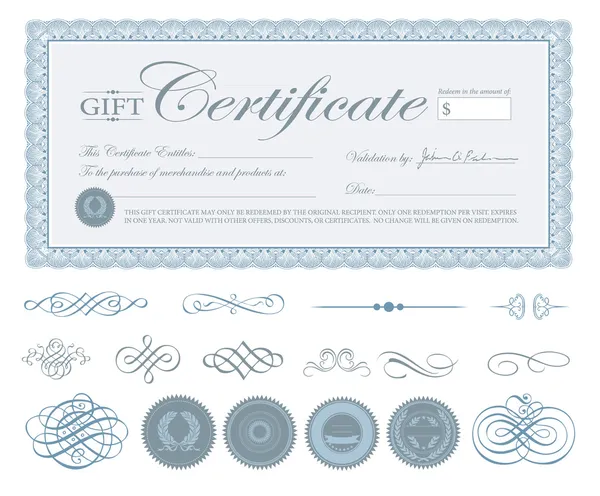 Certificat bleu vectoriel Bordure et ornements — Image vectorielle
