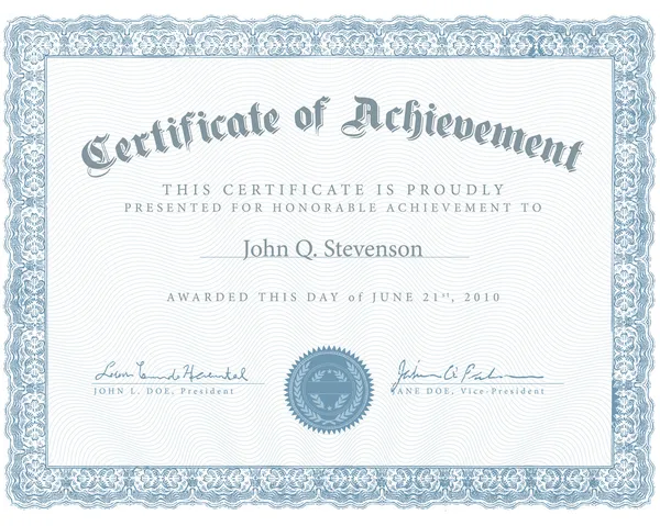 Vector Blue Certificate of Achievement — Stock Vector