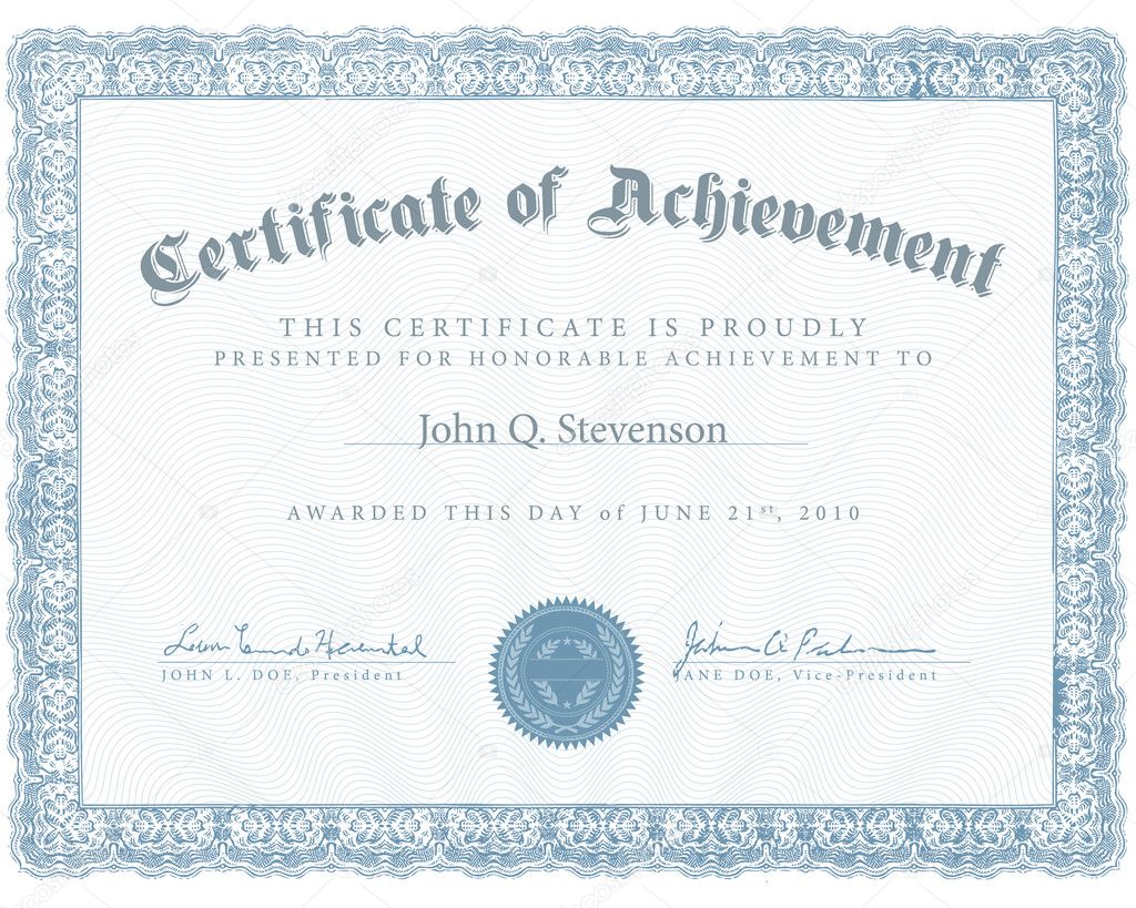 Vector Blue Certificate of Achievement