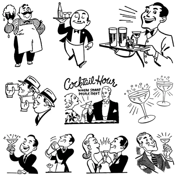 矢量复古酒吧和喝酒的图形 — 图库矢量图片