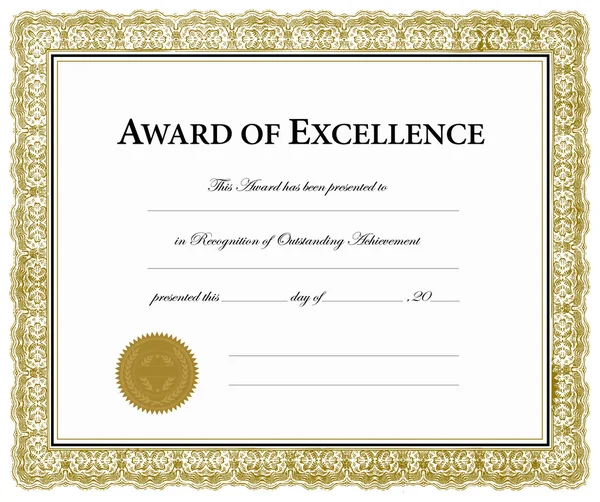 Certificado de Premio Vector de Excelencia — Vector de stock
