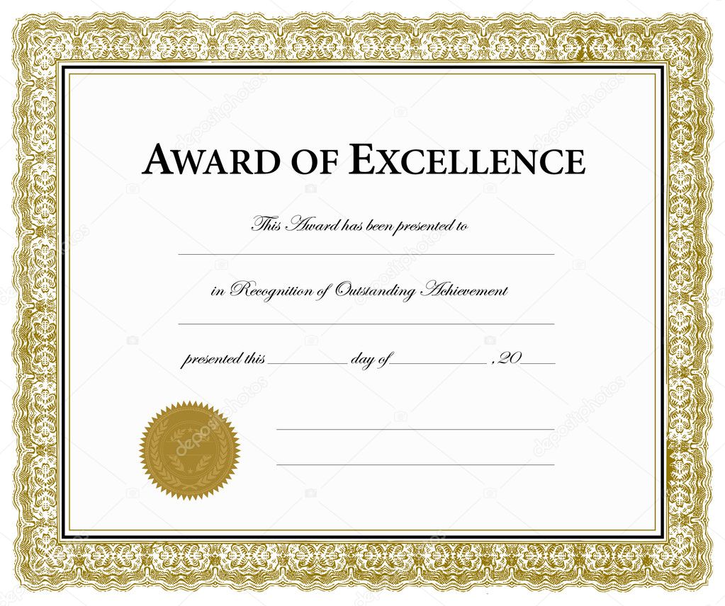 Vector Award of Excellence Certificate Stock Vector Image by Intended For Award Of Excellence Certificate Template