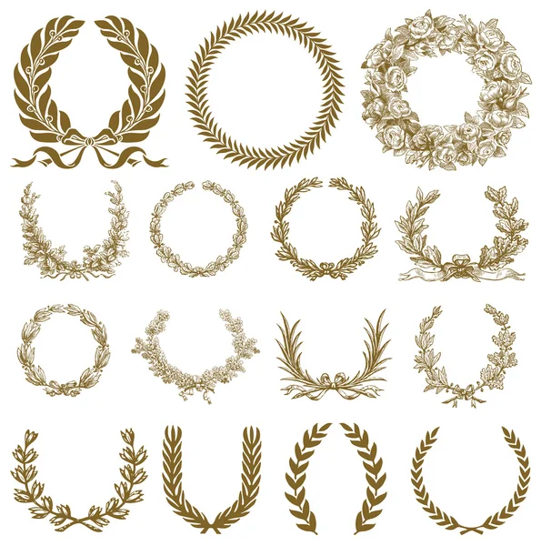 Vector Bronze Wreath and Laurel Set — Stock Vector