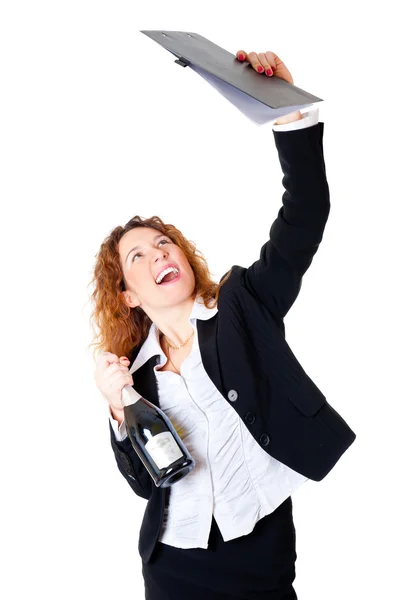 Femeia de afaceri entuziasmată se bucură de o afacere de succes — Fotografie, imagine de stoc