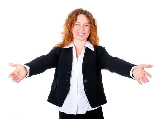 Friendly smiling business woman welcoming — Stock Photo, Image