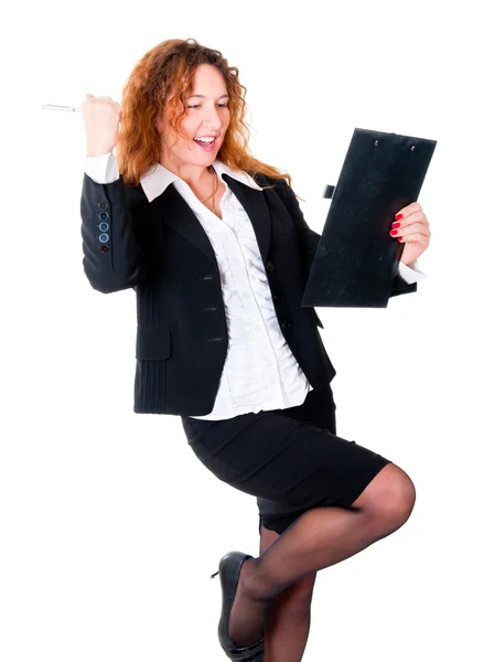 Izgatott üzleti nő élvez egy sikeres üzlet — Stock Fotó