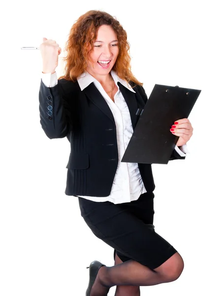Mujer de negocios emocionada disfruta de un acuerdo exitoso —  Fotos de Stock