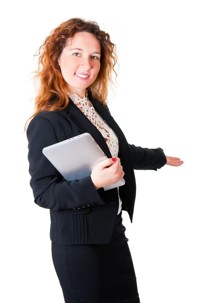 Freundlich lächelnde Geschäftsfrau begrüßt — Stockfoto
