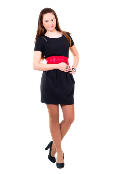 Jovem menina bonita em vestido preto — Fotografia de Stock