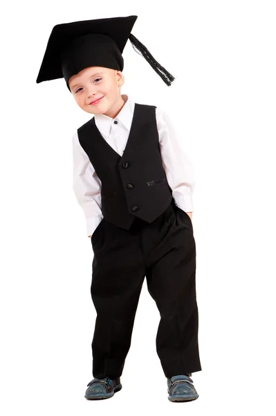 Liten pojke klädd ungkarl cap — Stockfoto