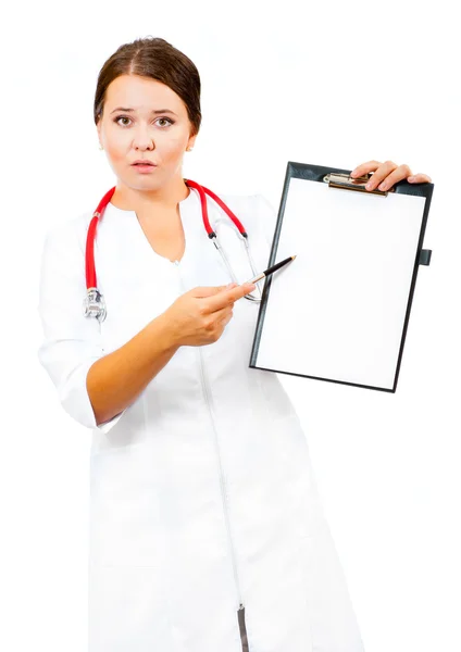 Doctor points to the file — Stock Photo, Image
