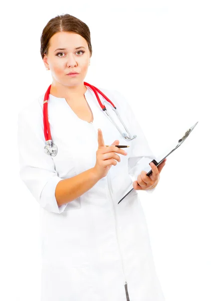 Woman doctor warns — Stock Photo, Image
