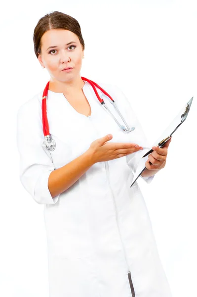 Doctor points to the file — Stock Photo, Image