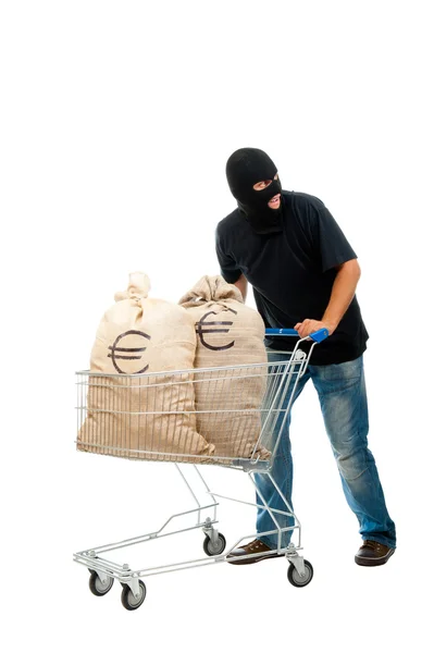 Feliz ladrón con saco lleno de dólares —  Fotos de Stock