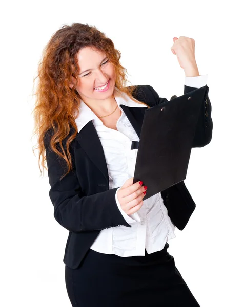 Excited business woman enjoys — Stock Photo, Image