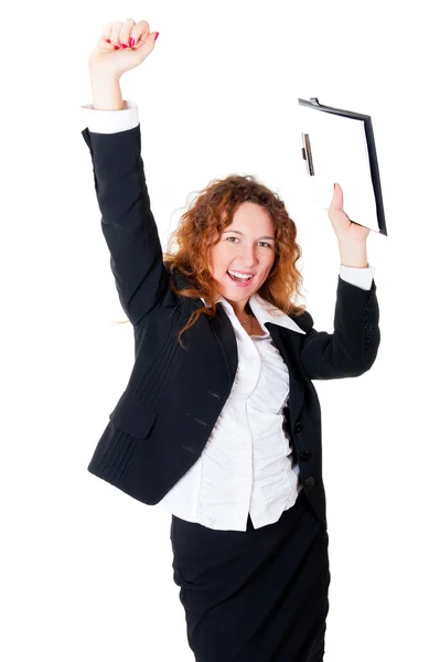 Aufgeregte Geschäftsfrau genießt ein erfolgreiches Geschäft — Stockfoto