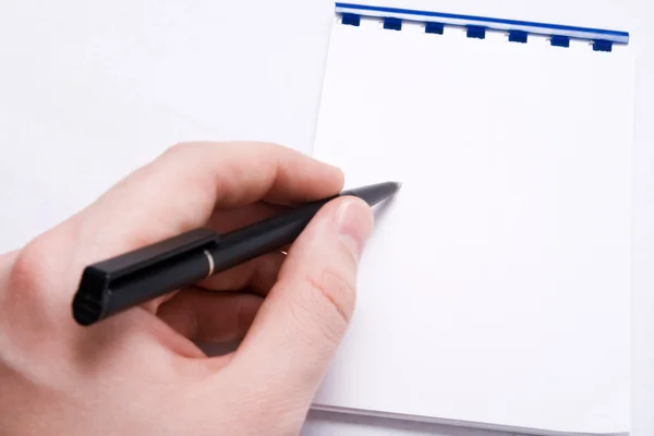 Message write - Handschrift auf leerem Notizblock — Stockfoto