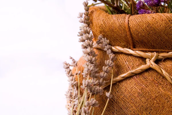 Stock image Aromatherapy: lavender flowers and decorative basket