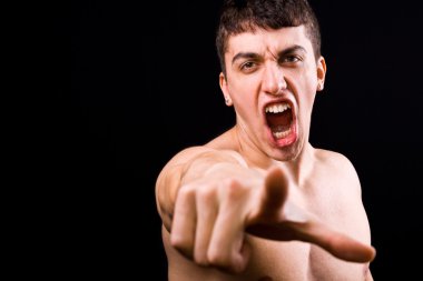 Loud scream of angry furious violent man clipart