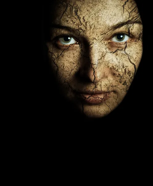 Twarz kobiety z popękaną skórę suchą — Zdjęcie stockowe