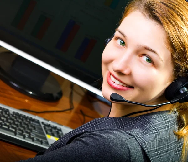 stock image Call center female operator smiling