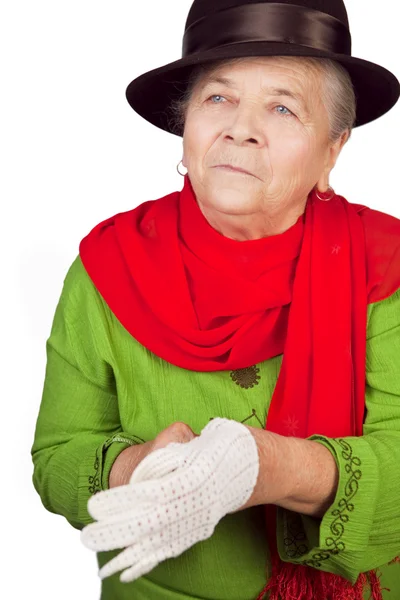 Zarif kıdemli yaşlı bayan ve beyaz eldiven — Stok fotoğraf