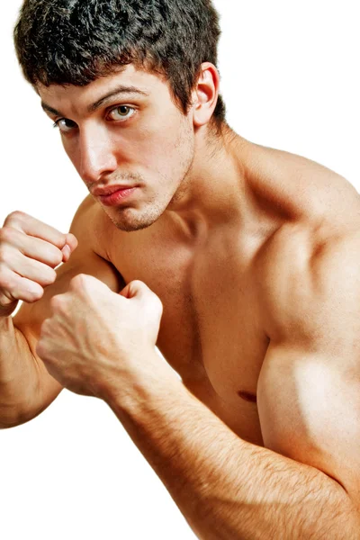 Mocny mężczyzna mięśni bokser gotowy do walki — Zdjęcie stockowe
