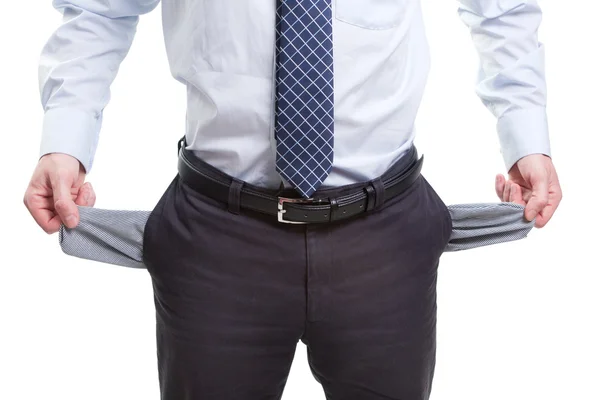 Bröt och dålig affärsman med tomma fickor — Stockfoto