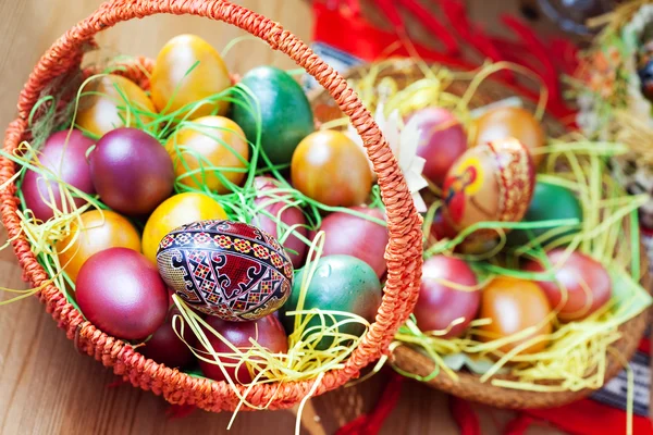 Easter painted eggs on table — Stock Photo, Image