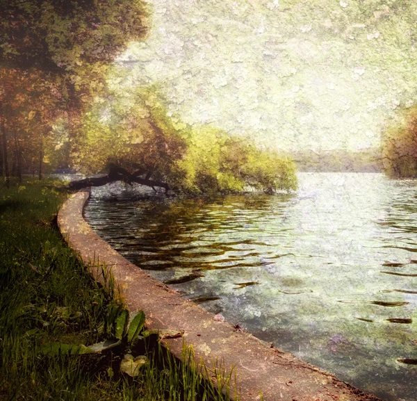 Pastel sereno de natureza - árvores e lago — Fotografia de Stock