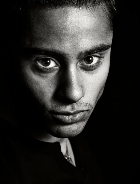 Dark portrait - face of one expressive man — Stock Photo, Image